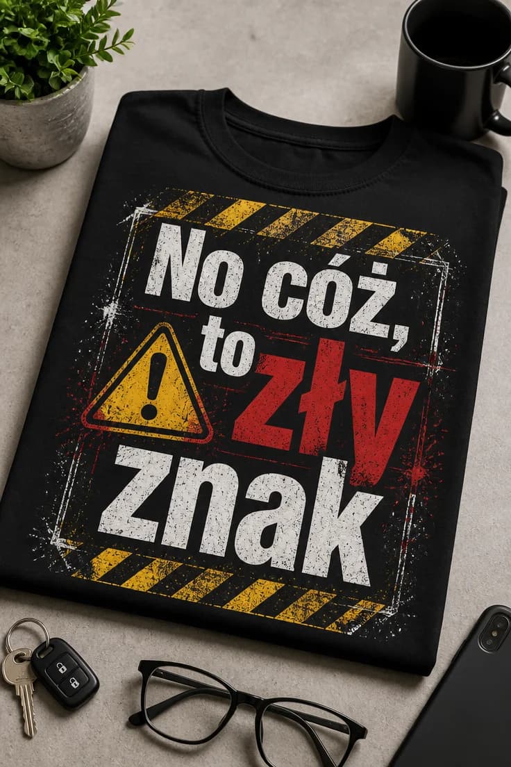 Koszulka z napisem: No cóż, to zły znak