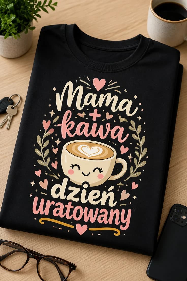 Koszulka dla mamy – Mama + kawa dzień uratowany