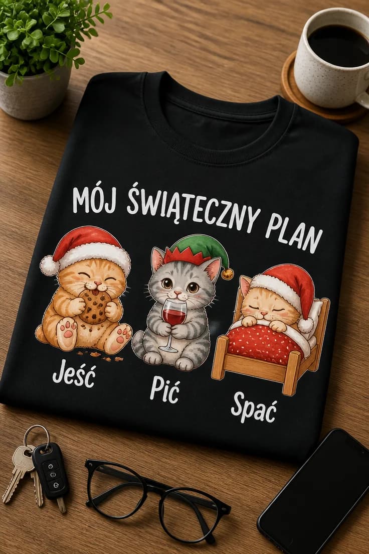 Koszulka mój świąteczny plan jeść pić spać 2