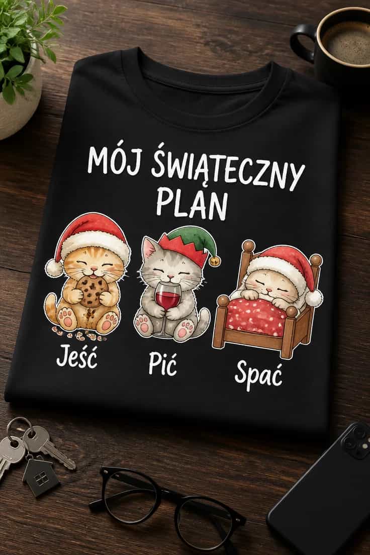 Koszulka mój świąteczny plan jeść pić spać
