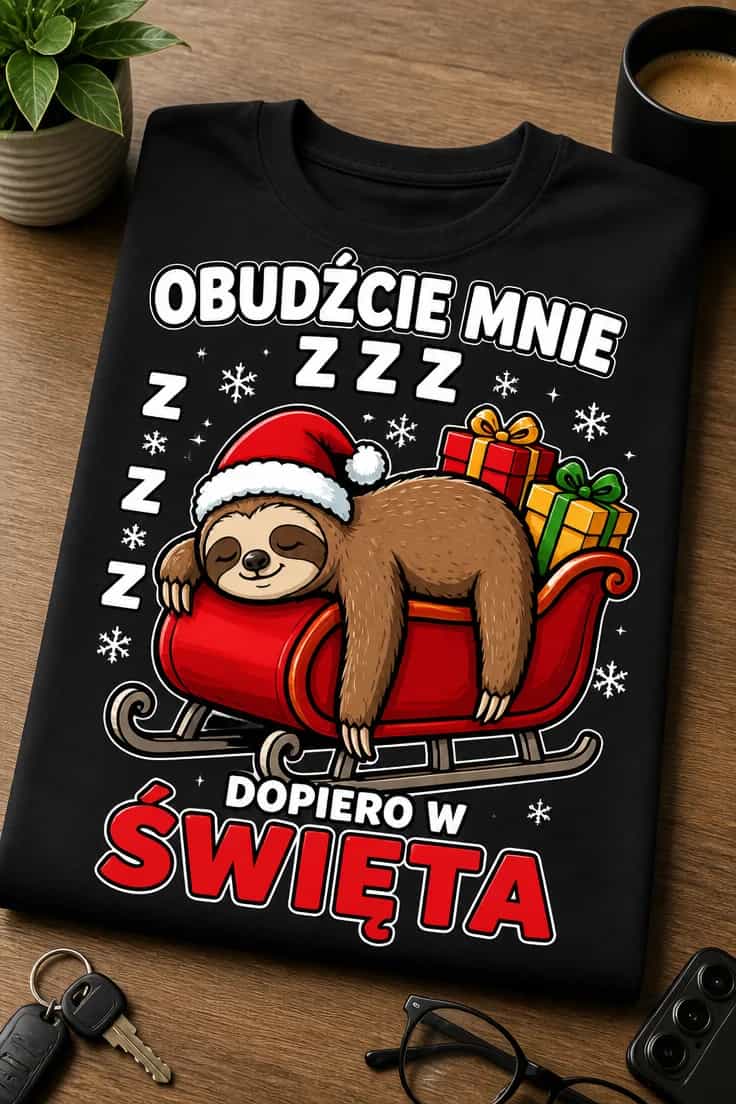 Koszulka dla śpiocha – Obudźcie Mnie Z Z Z Dopiero W Święta