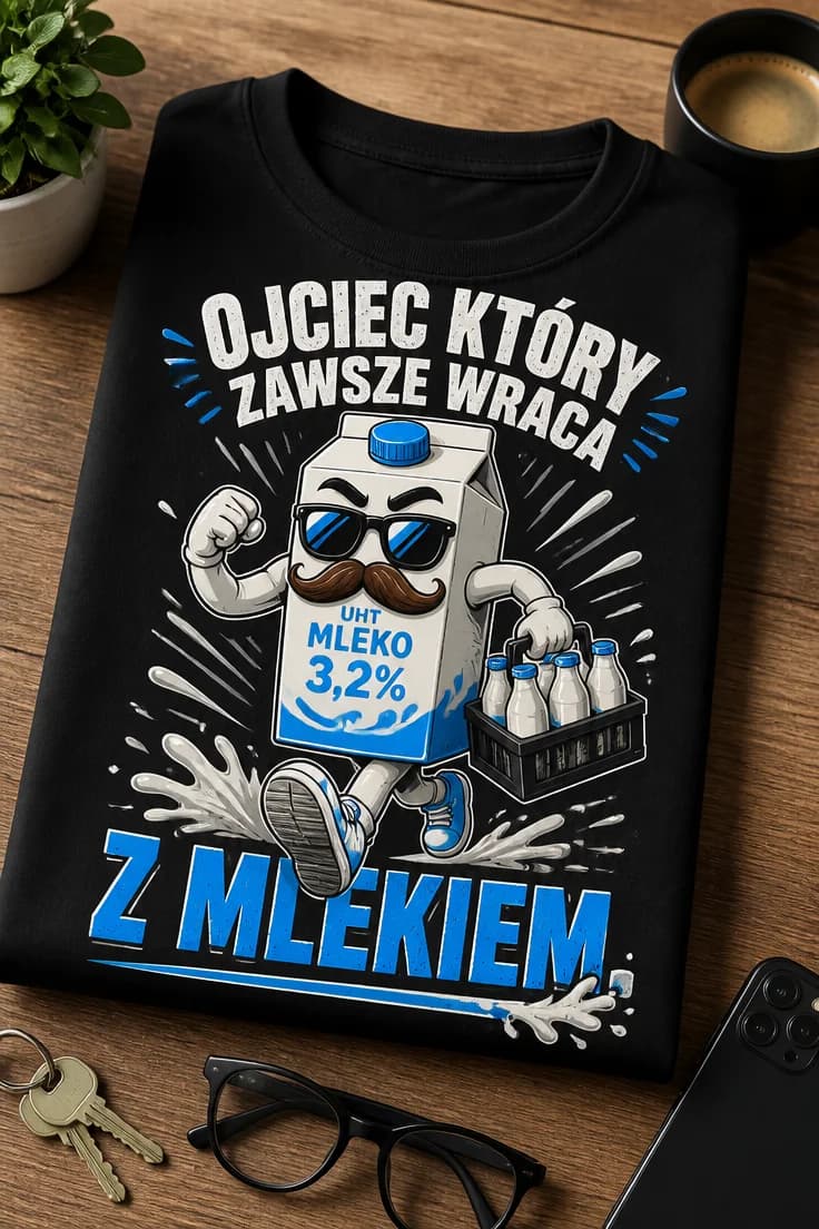 Koszulka dla taty – Ojciec Który Zawsze Wraca Z Mlekiem.