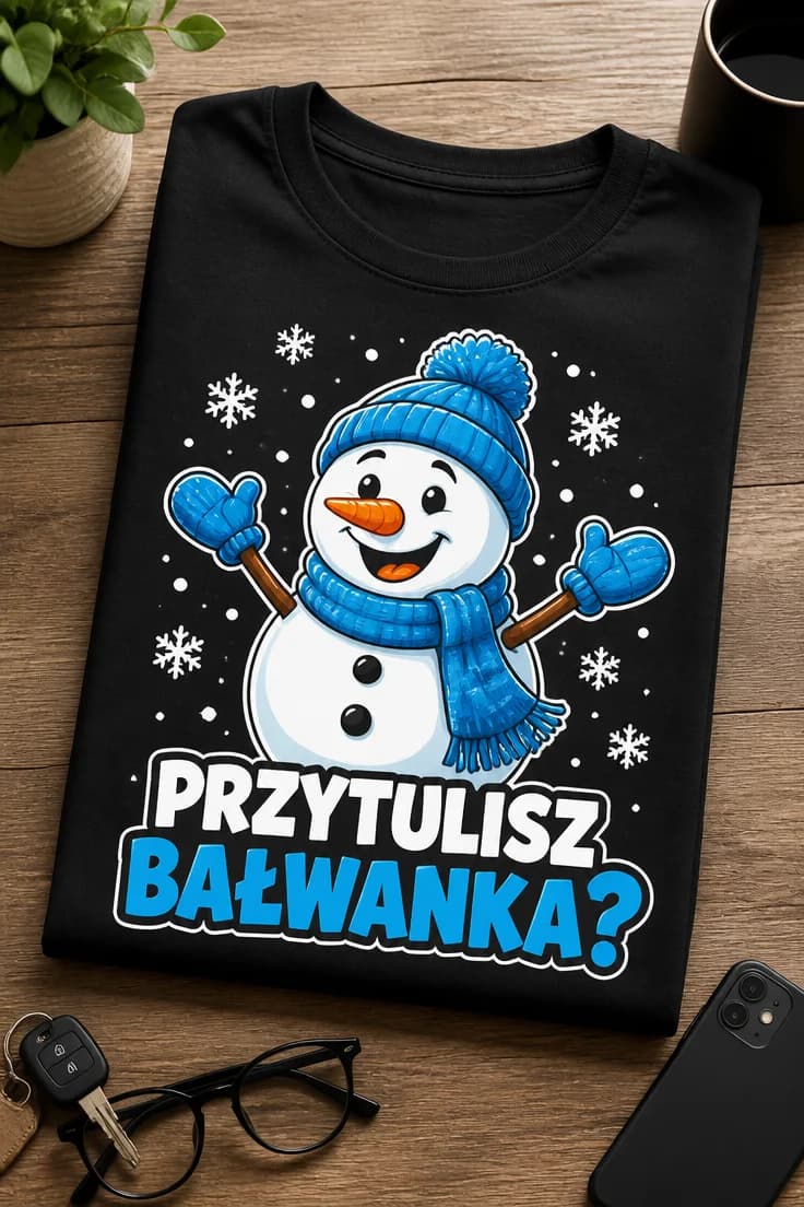 Koszulka z krótkim motywem – Przytulisz Bałwanka? 2