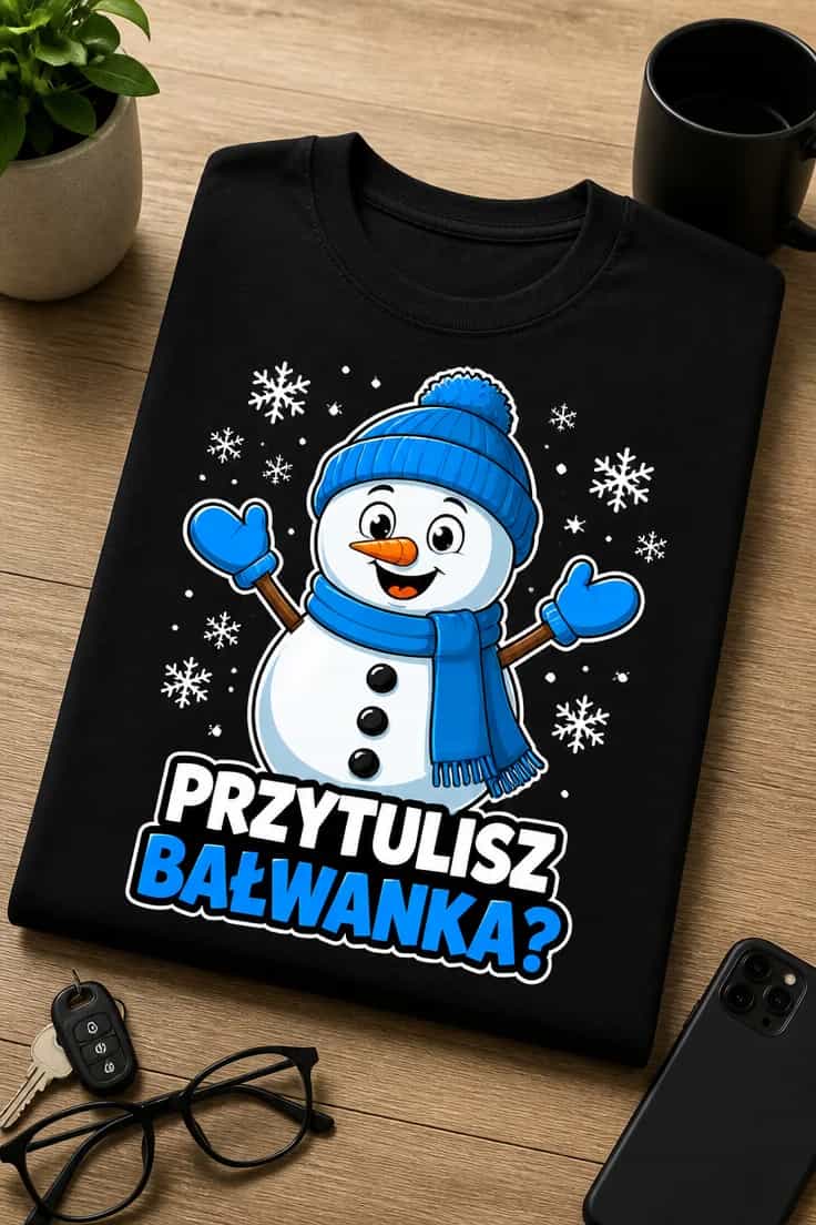 Koszulka z krótkim motywem – Przytulisz Bałwanka?