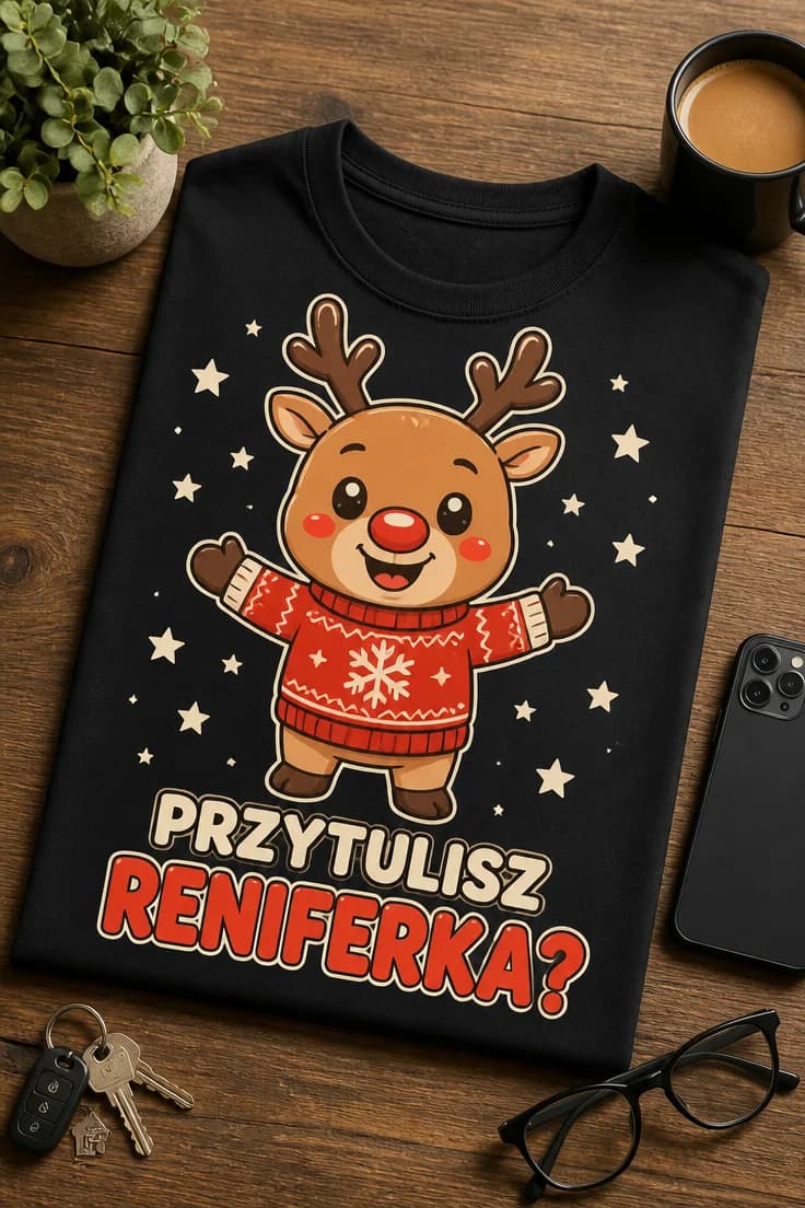 Koszulka z krótkim motywem – Przytulisz Reniferka? 2