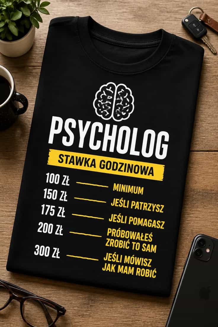 Koszulka psycholog stawka godzinowa – zabawny cennik