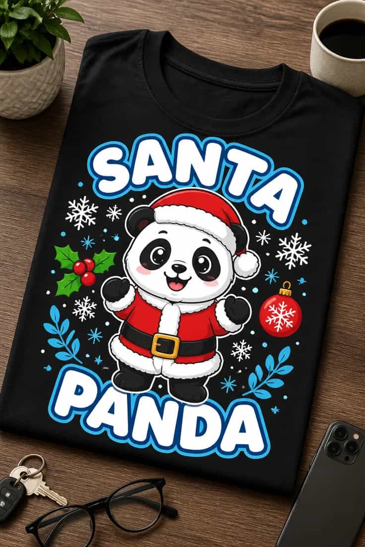 Koszulka z krótkim motywem – Santa Panda 2