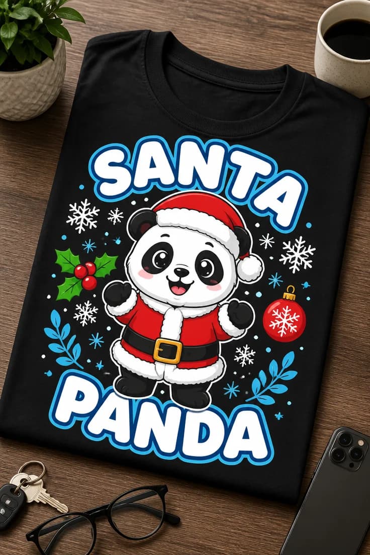 Koszulka z krótkim motywem – Santa Panda 2