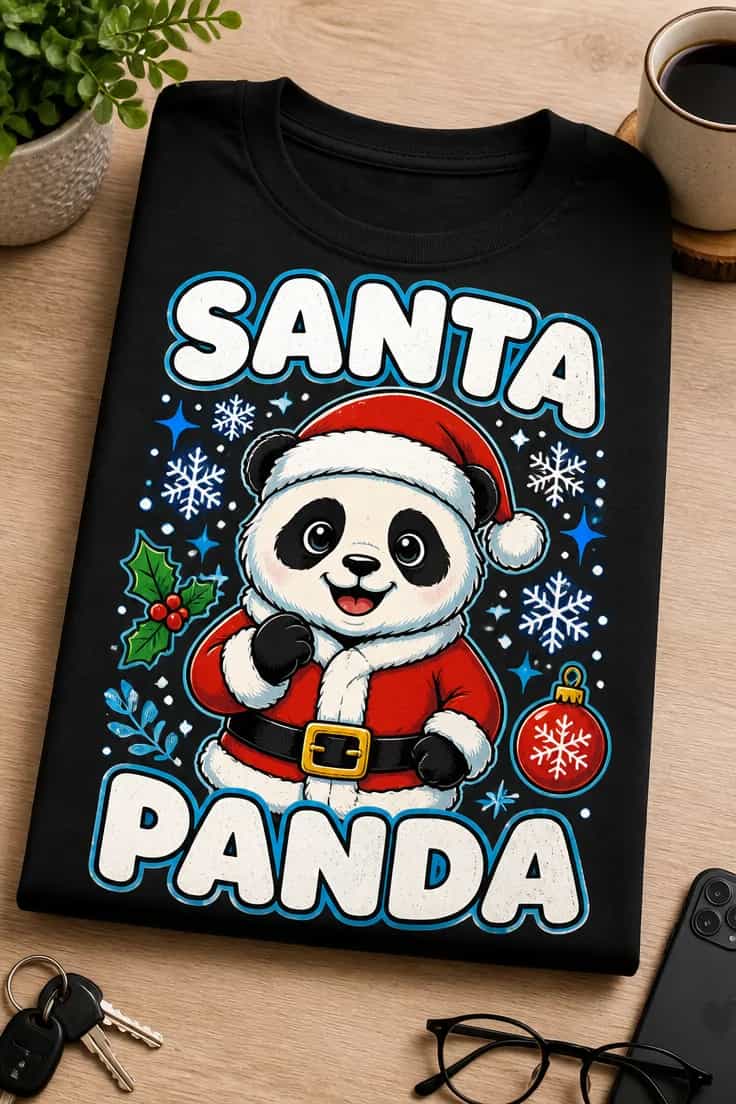 Koszulka z krótkim motywem – Santa Panda