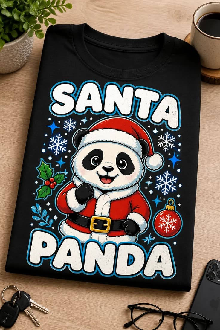 Koszulka z krótkim motywem – Santa Panda