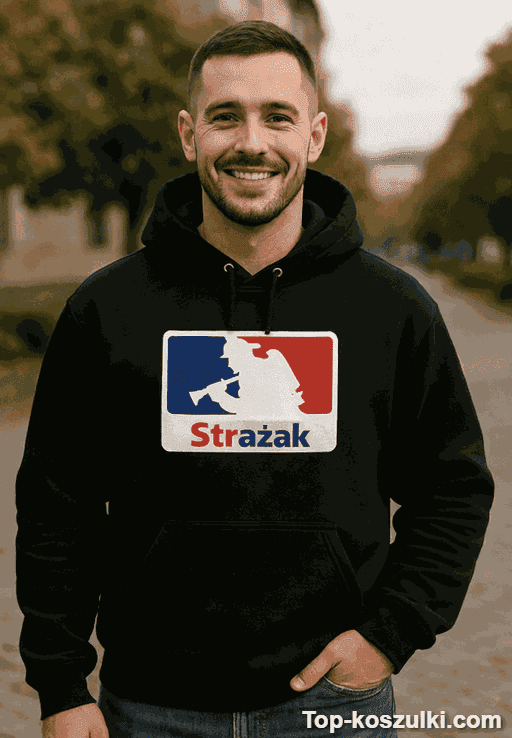Śmieszna bluza z kapturem strażak z kolorowym logo