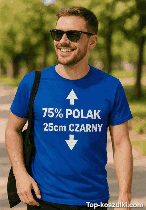 Śmieszna koszulka 75% Polak 25cm czarny