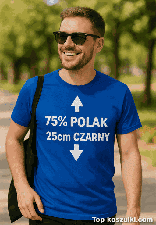 Śmieszna koszulka 75% Polak 25cm czarny