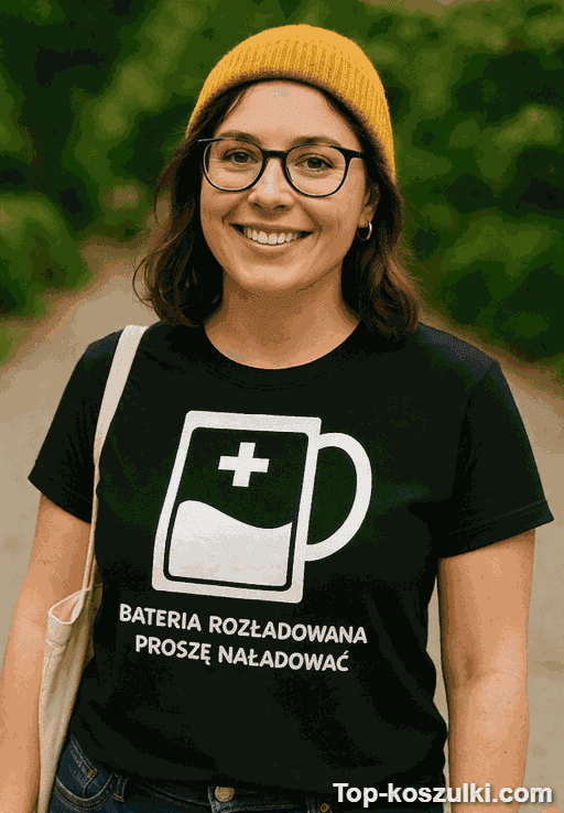 Śmieszna koszulka bateria rozładowana naładować