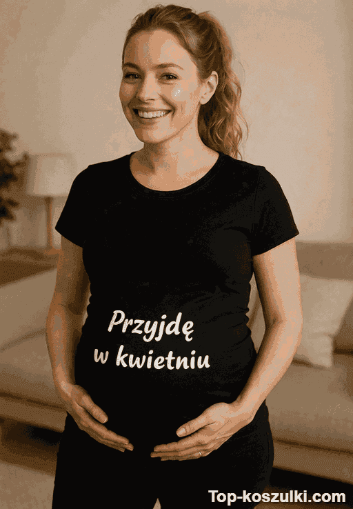 Śmieszna koszulka ciążowa Przyjdę w kwietniu