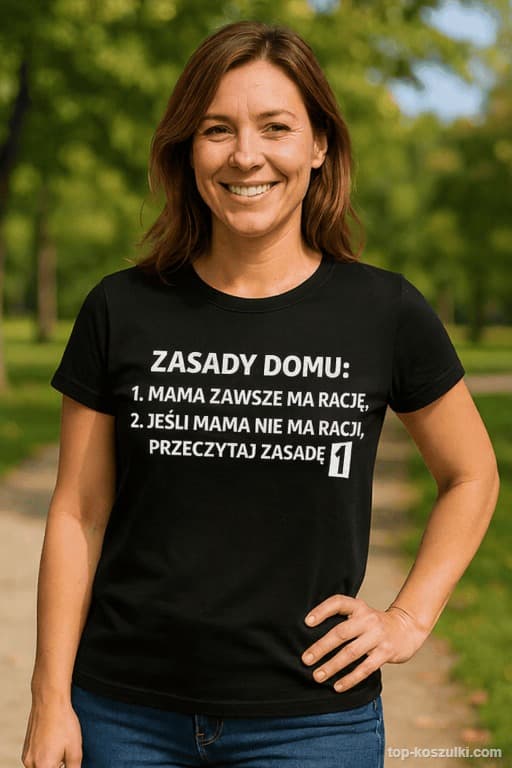 Śmieszna koszulka dla mamy zasady domu
