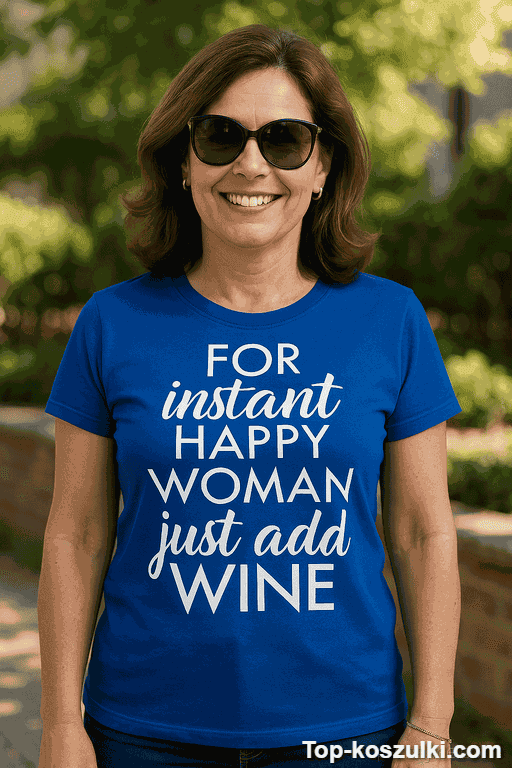 Śmieszna koszulka happy woman just add wine