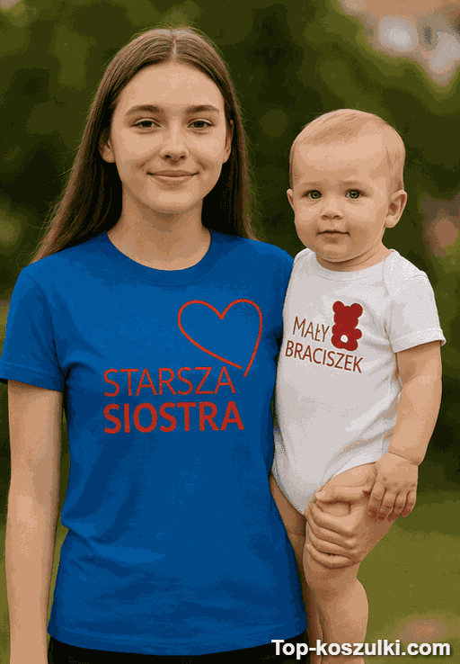 Śmieszna koszulka i body starsza siostra braciszek