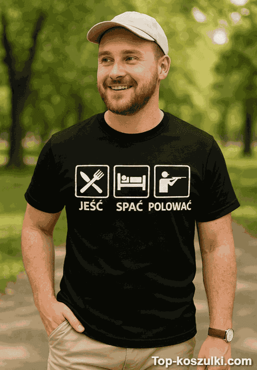 Śmieszna koszulka jeść spać polować