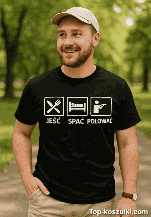 Śmieszna koszulka jeść spać polować