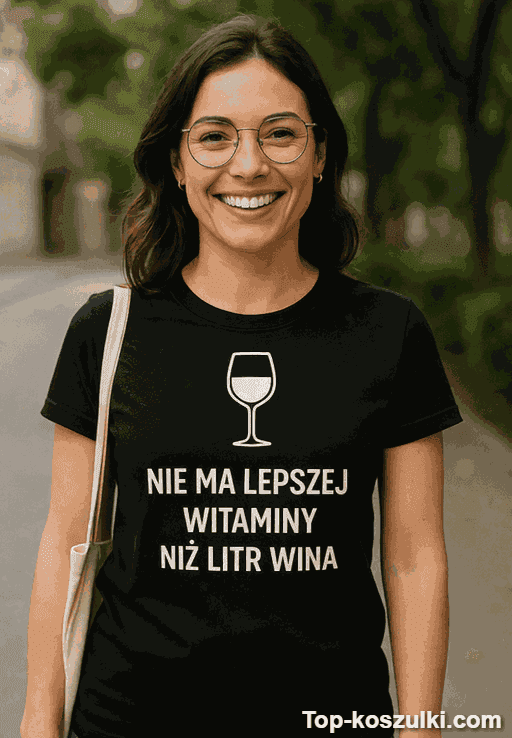 Śmieszna koszulka nie ma witaminy niż litr wina