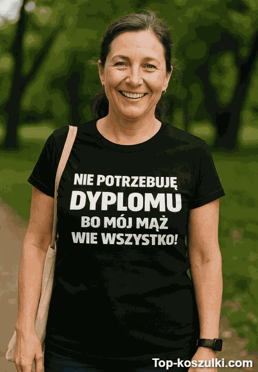 Śmieszna koszulka nie potrzebuję dyplomu mąż wie wszystko