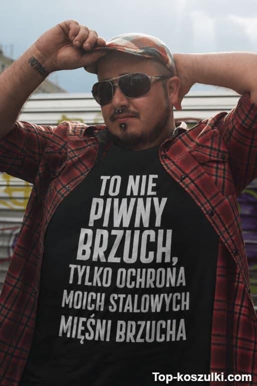 Śmieszna koszulka piwny brzuch stalowe mięśnie
