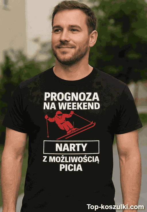 Śmieszna koszulka prognoza na weekend narty