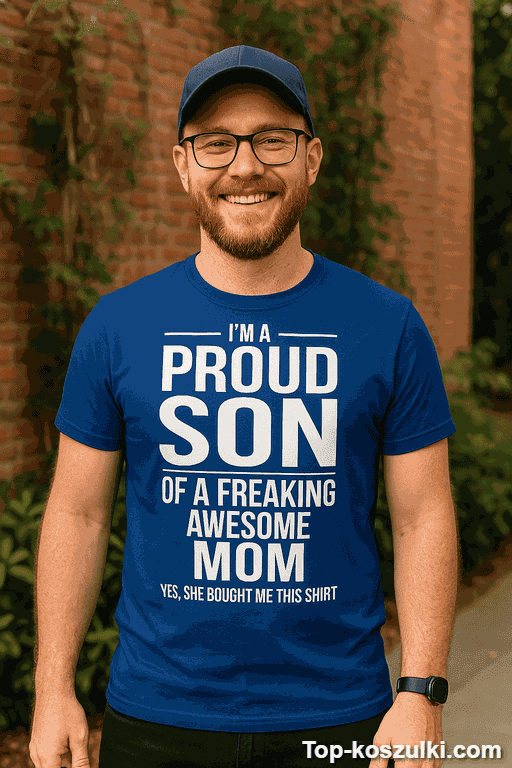 Śmieszna koszulka proud son awesome mom