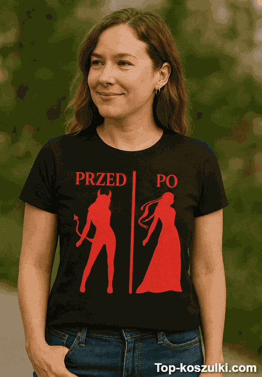 Śmieszna koszulka przed i po