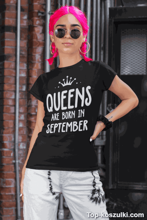 Śmieszna koszulka Queens are born z własnym miesiącem