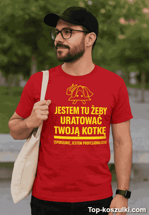 Śmieszna koszulka strażak ratuję kotkę