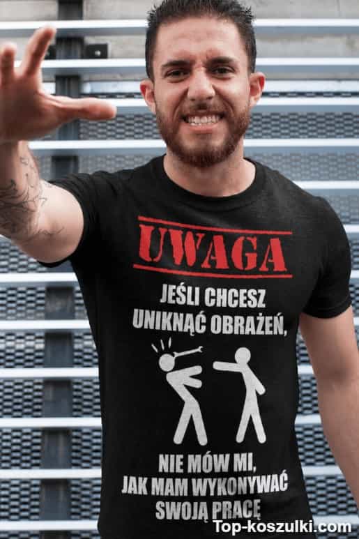 Śmieszna koszulka uwaga unikaj obrażeń
