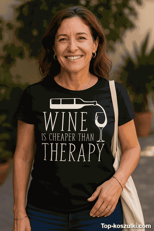 Śmieszna koszulka wine is cheaper than therapy