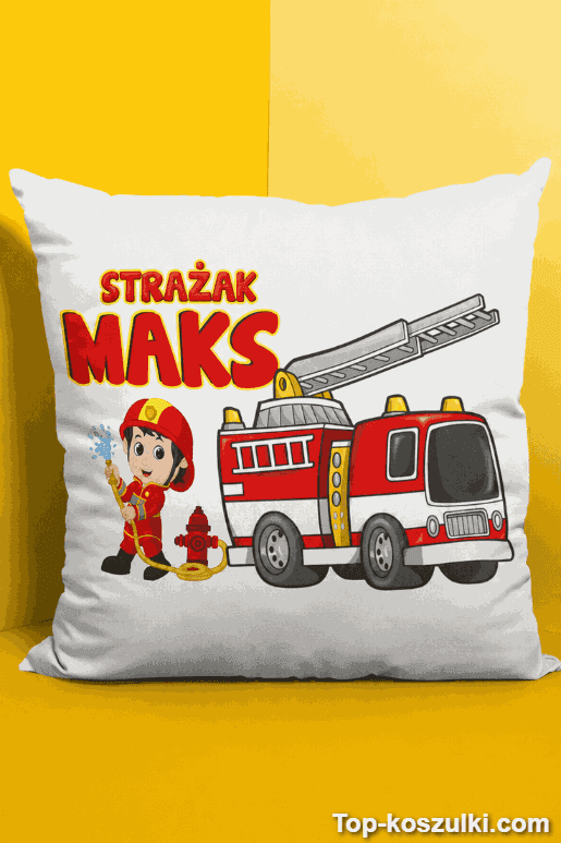 Śmieszna poduszka mały strażak z dowolnym imieniem