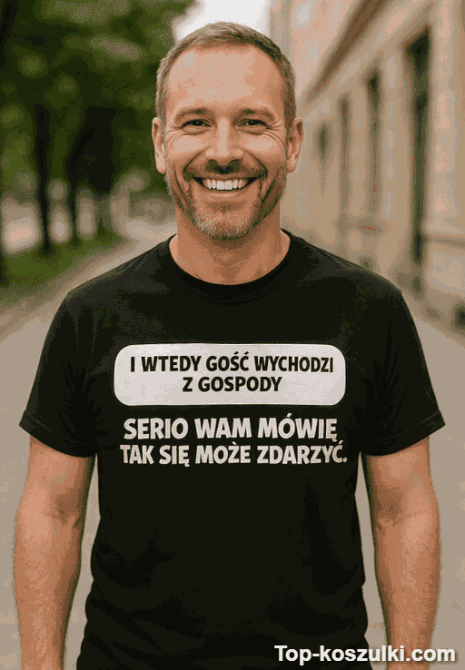 Śmieszna koszulka gość wychodzi z gospody