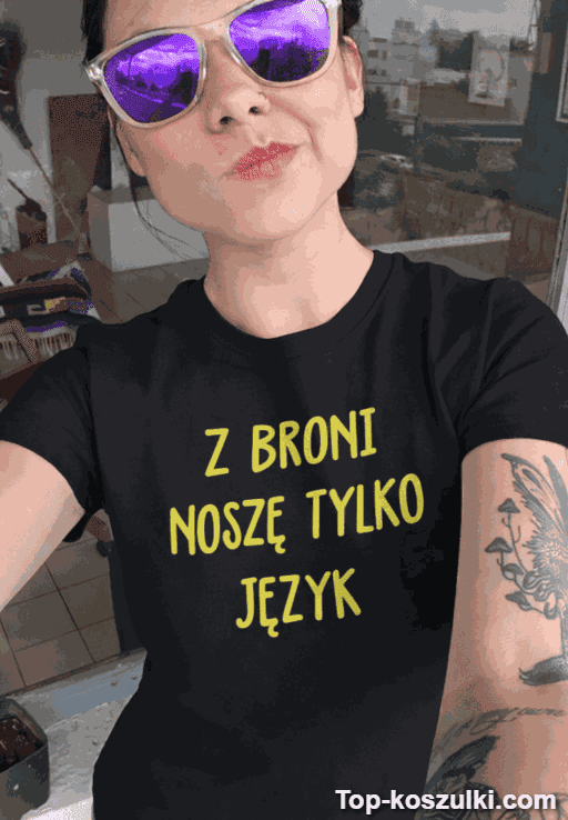 Śmieszna koszulka z broni noszę tylko język