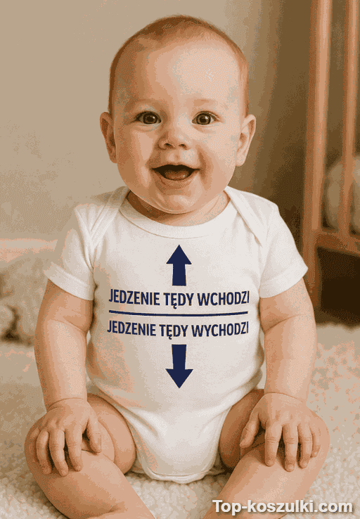 Śmieszne body niemowlęce jedzenie wchodzi wychodzi