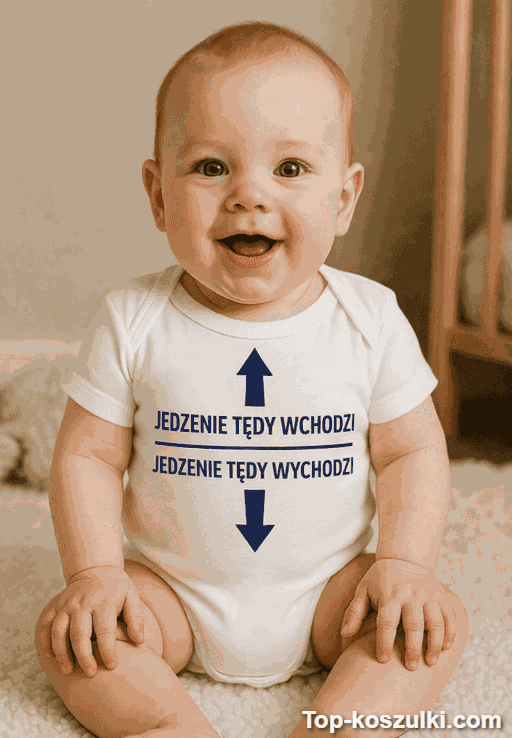 Śmieszne body niemowlęce jedzenie wchodzi wychodzi