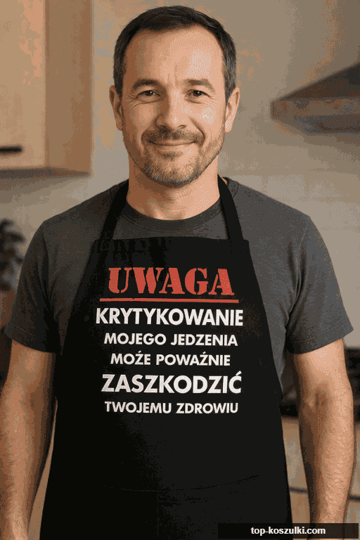 Śmieszny fartuch uwaga krytykowanie jedzenia