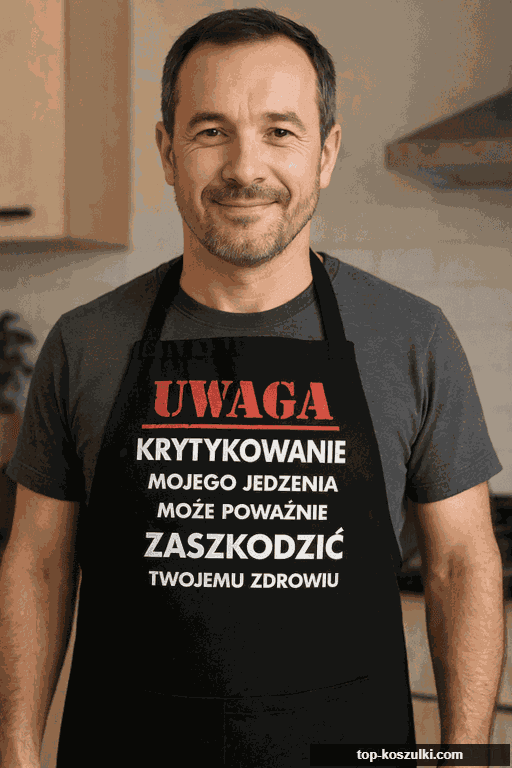 Śmieszny fartuch uwaga krytykowanie jedzenia