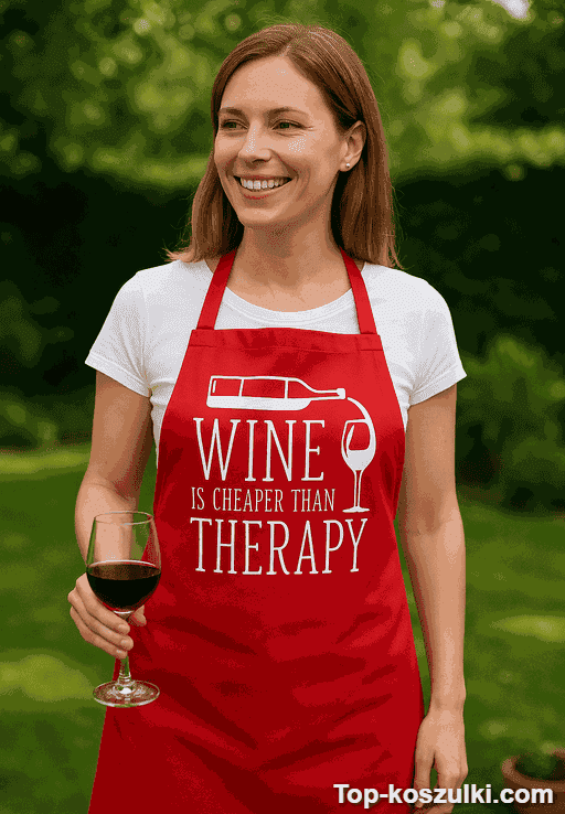 Śmieszny fartuch Wine Is Cheaper Than Therapy