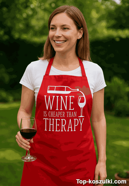 Śmieszny fartuch Wine Is Cheaper Than Therapy