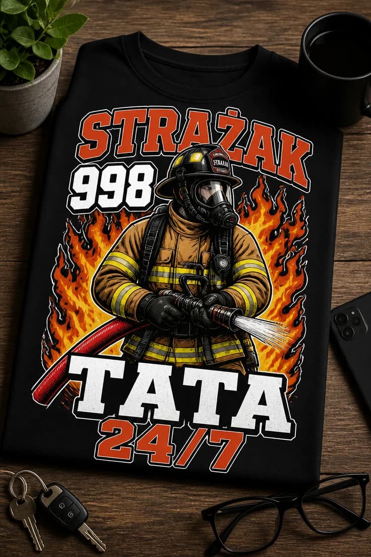 Koszulka dla taty strażaka – Strażak 998 Tata 24/7