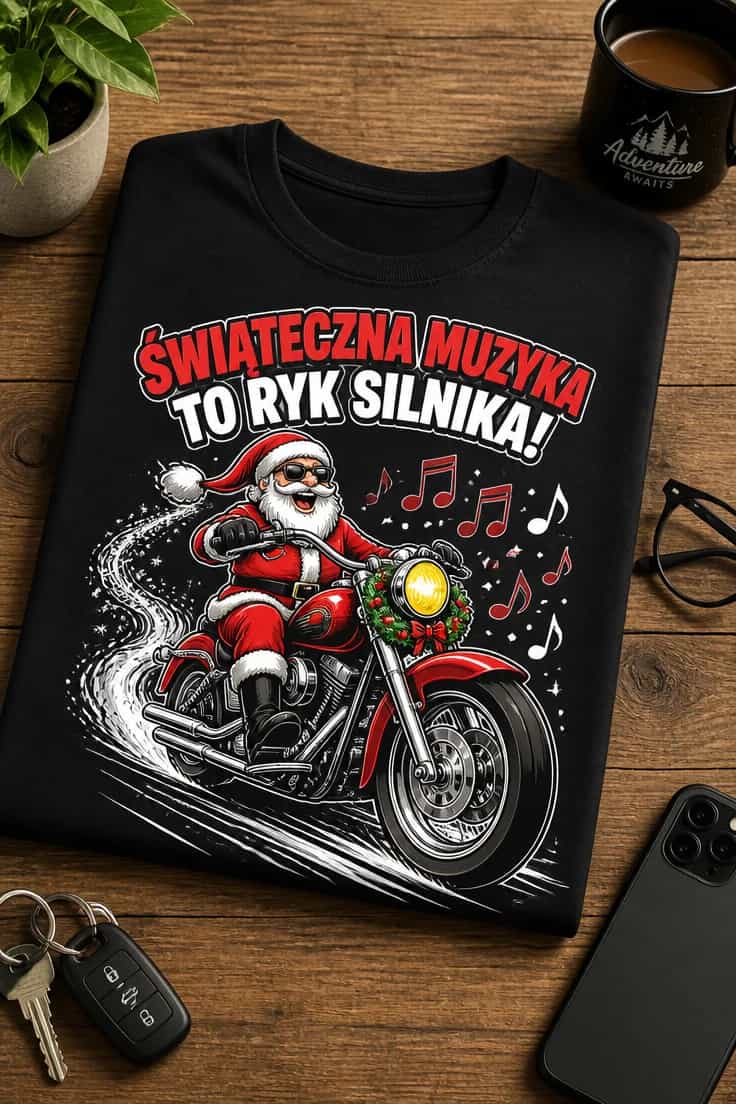 Koszulka motocyklisty świąteczna muzyka to ryk silnika