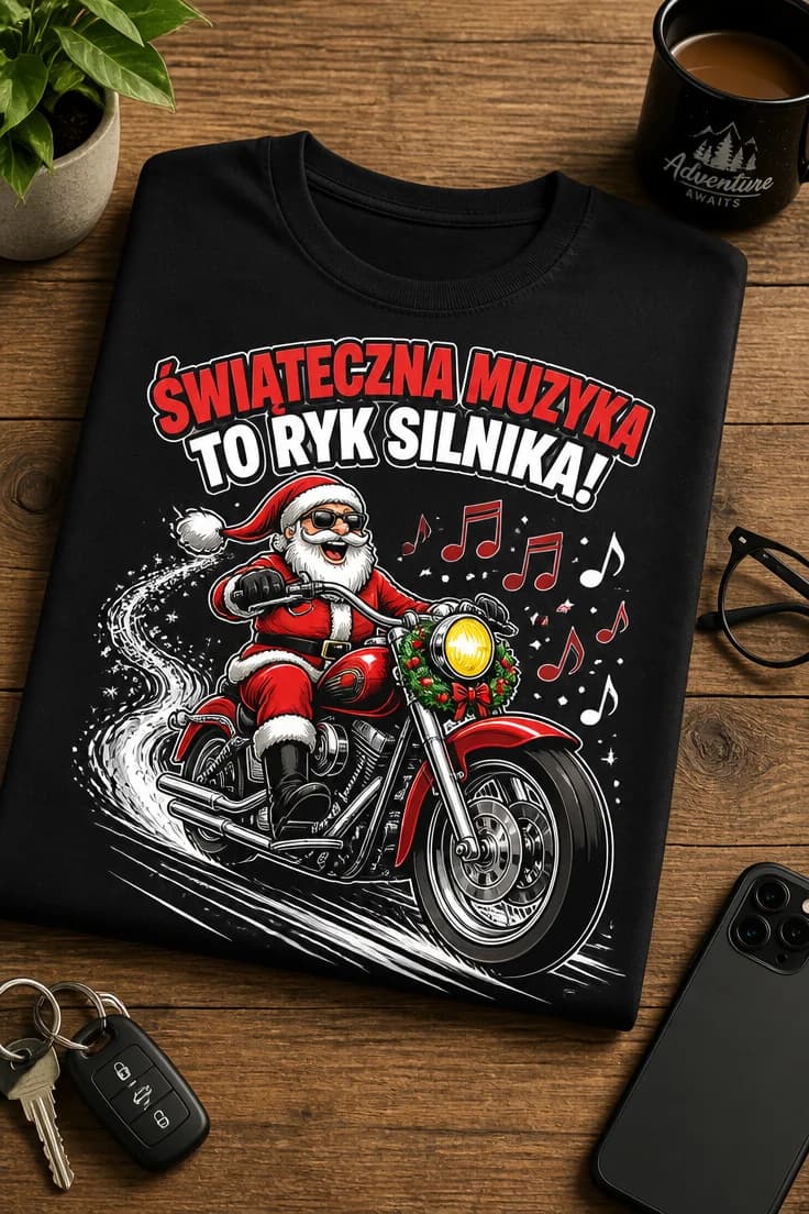 Koszulka motocyklisty świąteczna muzyka to ryk silnika