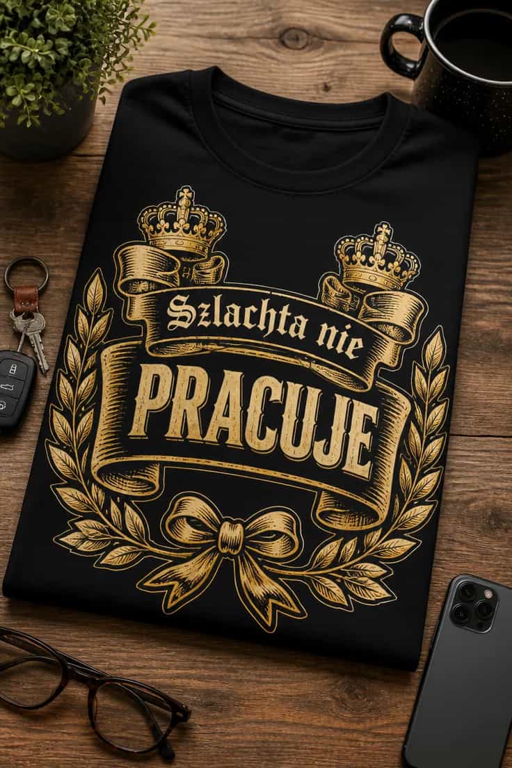 Koszulka z krótkim motywem – Szlachta nie Pracuje