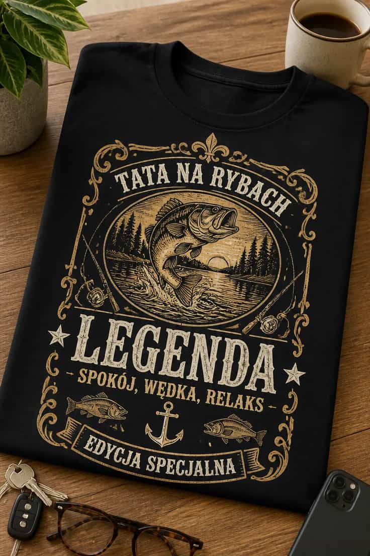 Koszulka tata na rybach legenda spokój wędka relaks