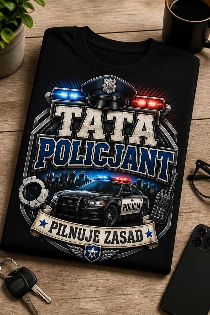 Koszulka dla taty policjanta – Tata Policjant Pilnuje Zasad