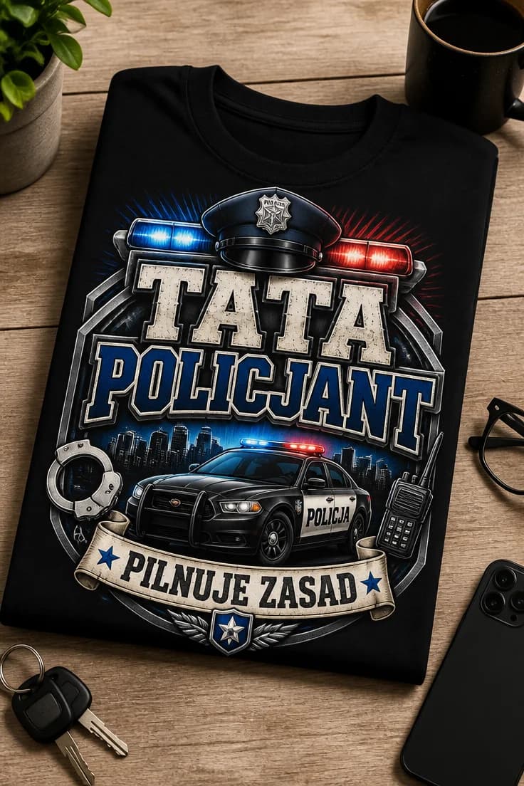 Koszulka dla taty policjanta – Tata Policjant Pilnuje Zasad
